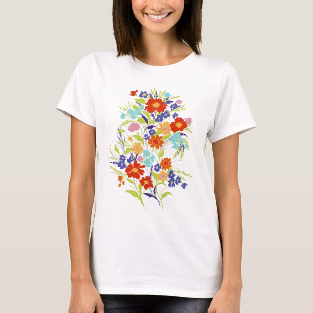 Colorful Painterly Wildflower Bouquet T-Shirt (Front)