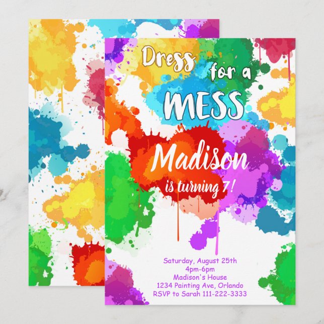 Colorful Painting Birthday Party Invitation (Front/Back)