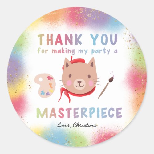 Colorful Painting Birthday Party Kitty Cat Favor Classic Round Sticker