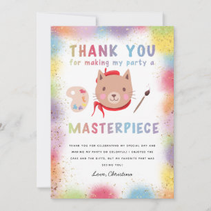 Colorful Painting Birthday Party Kitty Cat Thank You Card