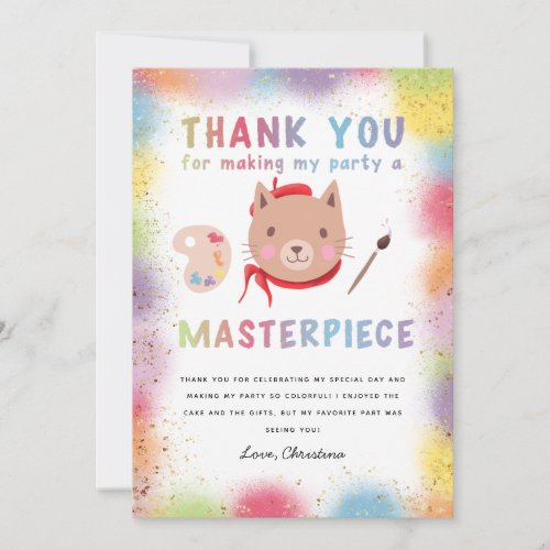 Colorful Painting Birthday Party Kitty Cat Thank You Card