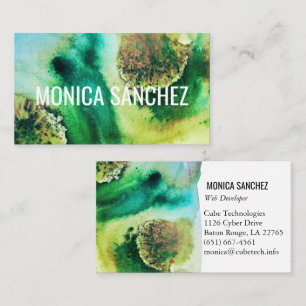 Colorful painting green gold abstract modern business card