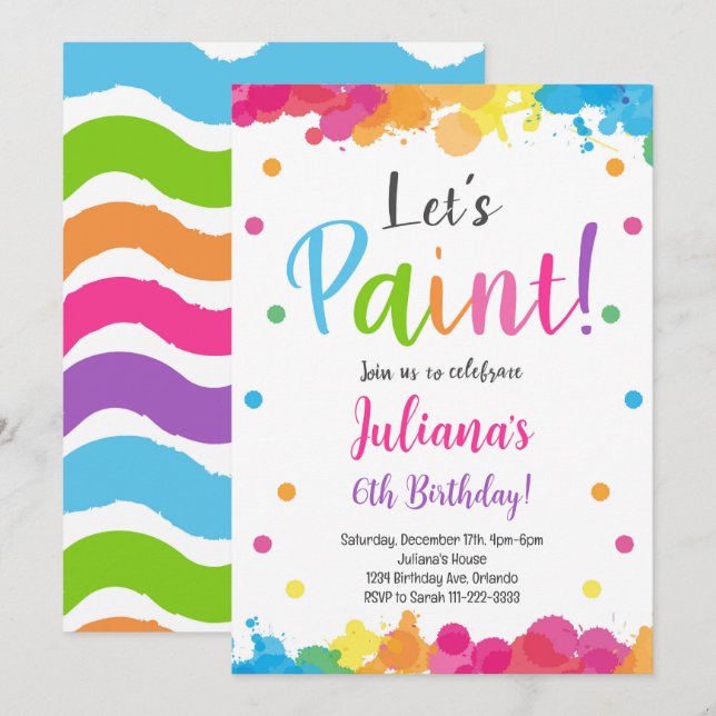 Colorful Painting Kids Birthday Invitation (Front/Back)