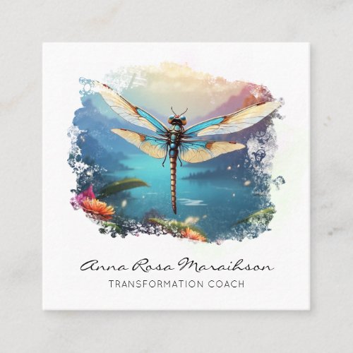  Colorful painting  Lotus Abstract Dragonfly   Square Business Card