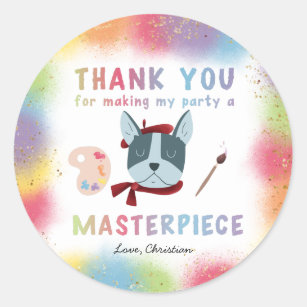Colorful Painting Party Puppy Dog Birthday Favor Classic Round Sticker