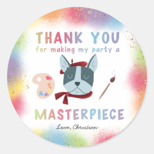 Colorful Painting Party Puppy Dog Birthday Favor Classic Round Sticker