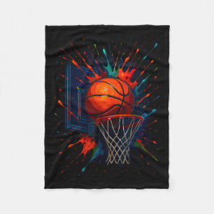 Colorful Paints Splash Basketball Ball Artwork Fleece Blanket