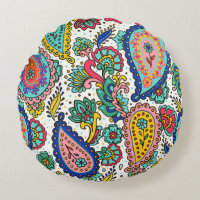 Colorful Paisley Abstract Groovy Round Pillow