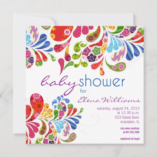 colorful paisley baby shower invitation