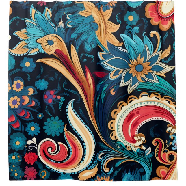 Colorful Paisley Boho Art Shower Curtain (Front)