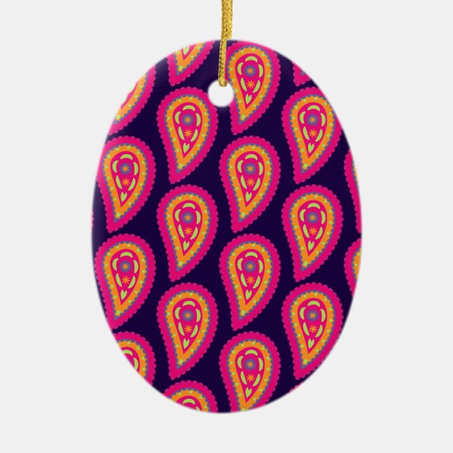 Colorful Paisley Ceramic Ornament (Front)