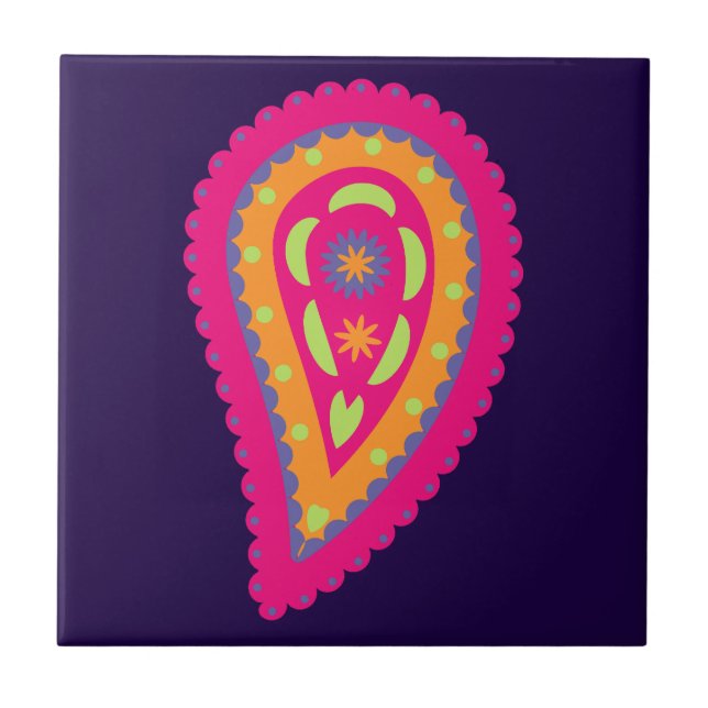 Colorful Paisley Ceramic Tile (Front)