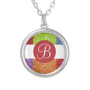 Colorful paisley custom monogram necklace