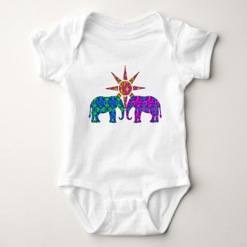 Colorful Paisley Elephant Cute Baby Bodysuit