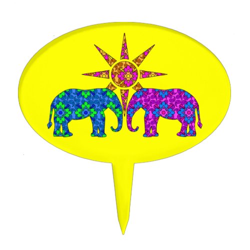 Colorful Paisley Elephant Cute Yellow Cake Topper
