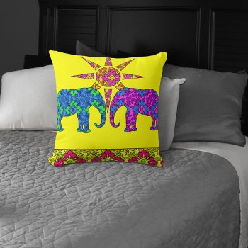 Colorful Paisley Elephants Throw Pillow by machomedesigns at Zazzle