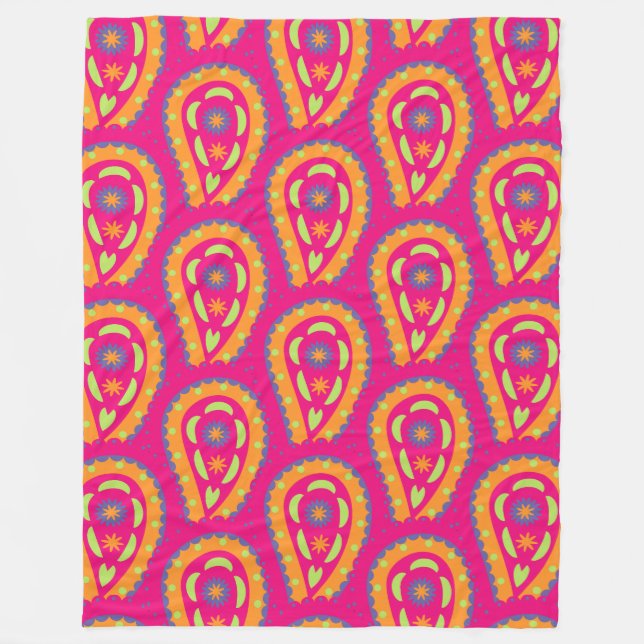 Colorful Paisley Fleece Blanket (Front)