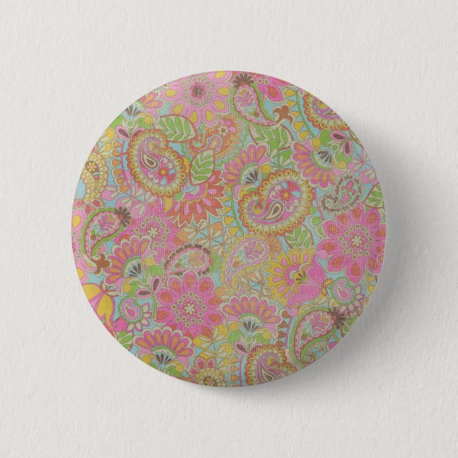 Colorful Paisley Floral botanical Flowers   Button (Front)