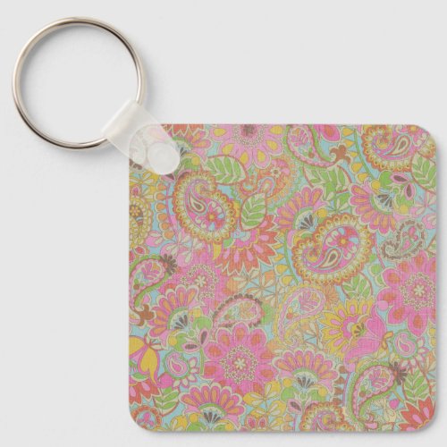 Colorful Paisley Floral botanical Flowers   Keychain