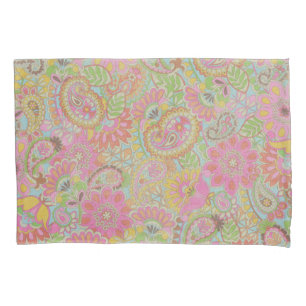 Colorful Paisley Floral botanical Flowers Pillow Case