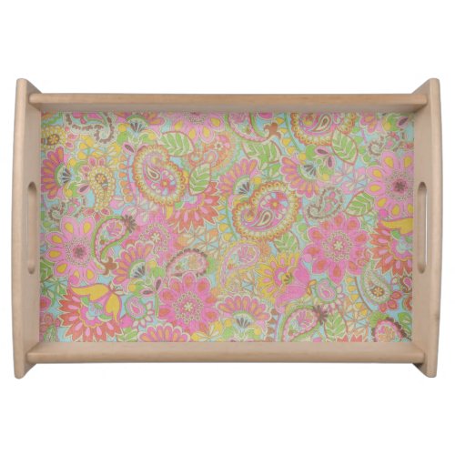 Colorful Paisley Floral botanical Flowers   Serving Tray