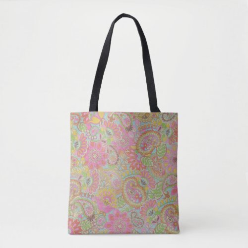 Colorful Paisley Floral botanical Flowers Tote Bag