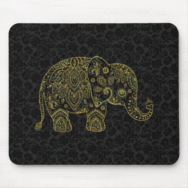 Colorful Paisley Floral Elephant Illustration Mouse Pad (Front)