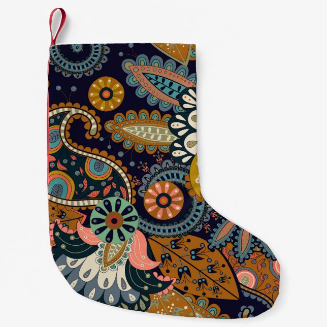 Colorful Paisley: Floral Indian Wallpaper. Small Christmas Stocking (Front)