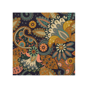 Colorful Paisley: Floral Indian Wallpaper. Wood Wall Art