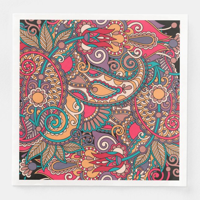 Colorful Paisley Floral Ornament Paper Dinner Napkins (Front)