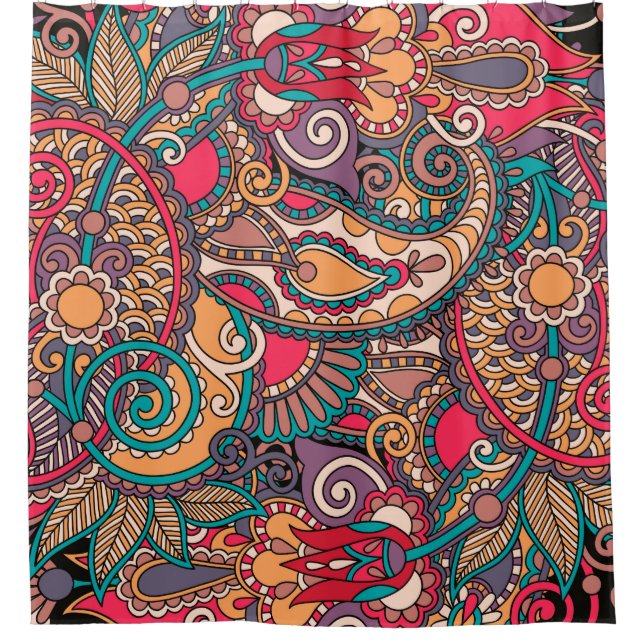 Colorful Paisley Floral Ornament Shower Curtain (Front)