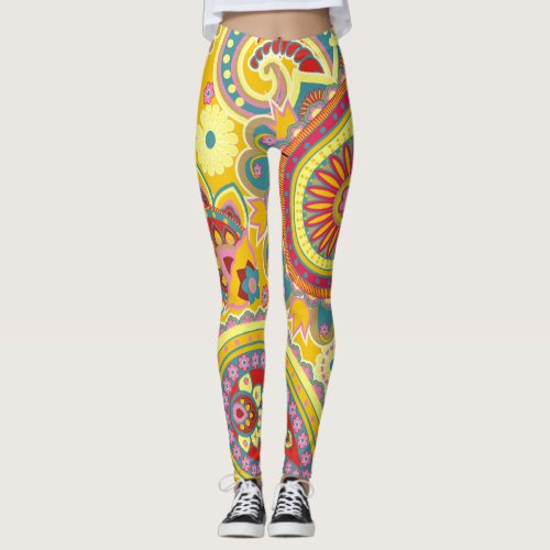 Colorful Paisley Floral Stylish Modern Pattern Leggings