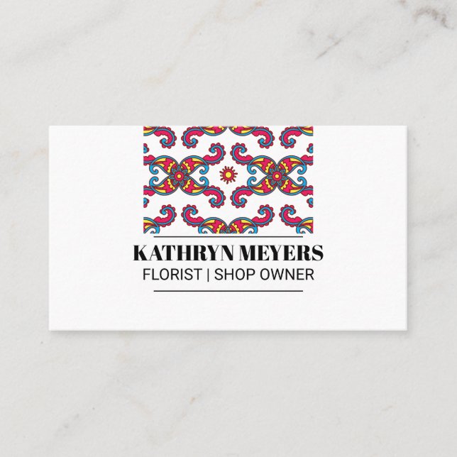 Colorful Paisley Flower Pattern Business Card (Front)