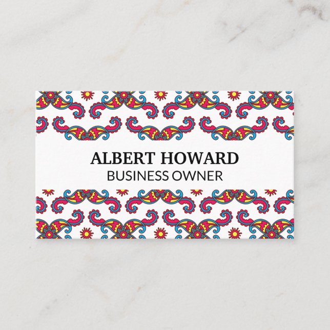 Colorful Paisley Flower Pattern Business Card (Front)