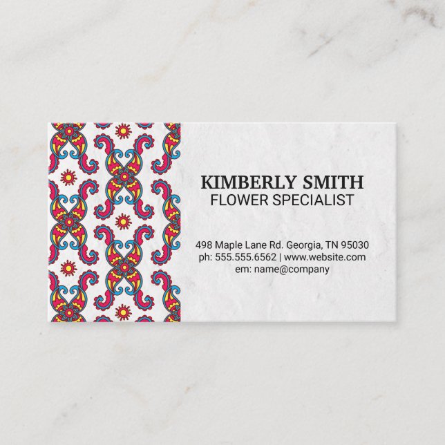 Colorful Paisley Flower Pattern Business Card (Front)