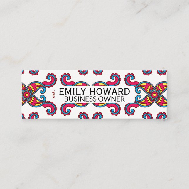Colorful Paisley Flower Pattern Mini Business Card (Front)