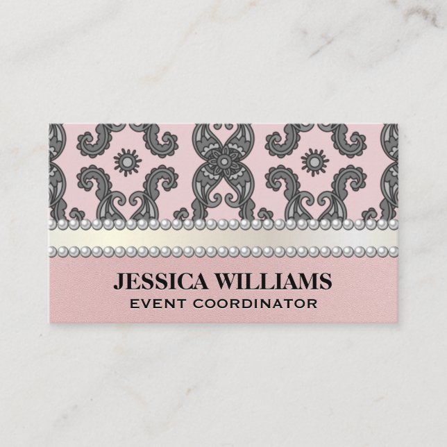 Colorful Paisley Flower | Pearls Business Card (Front)