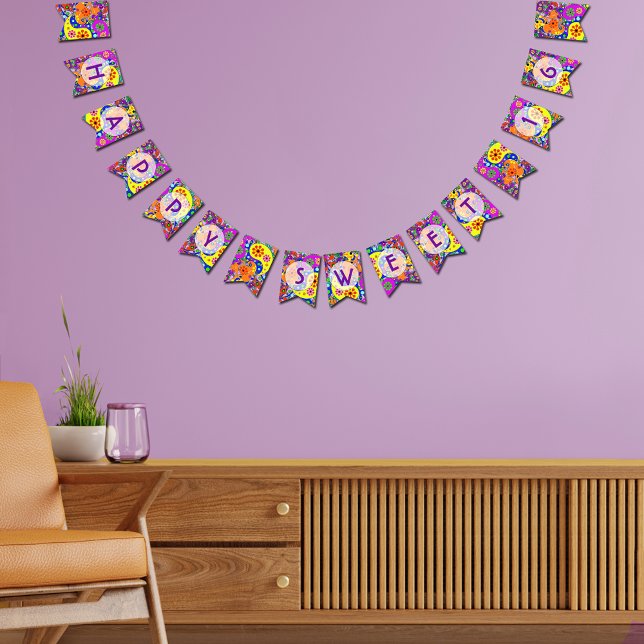 Colorful Paisley Happy Sweet Sixteen Bunting Flags (Creator Uploaded)