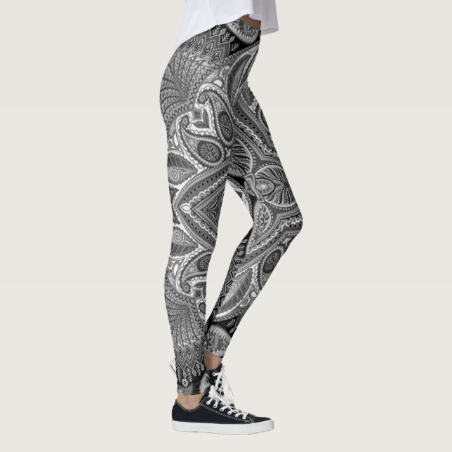 Colorful Paisley  in Black and white Leggings (Right)