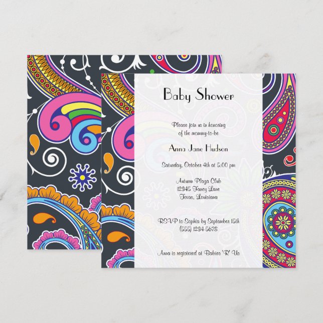 Colorful Paisley, Paisley Pattern, Baby Shower Invitation (Front/Back)