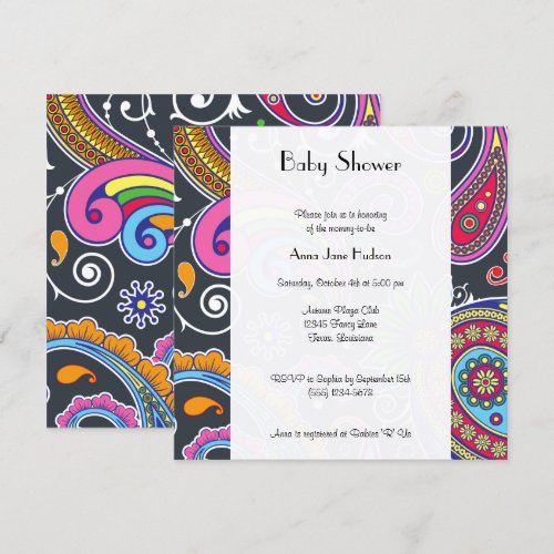 Baby Shower Persian Paisley Green Pink Blue Yellow Announcement