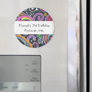 Colorful Paisley, Paisley Pattern, Boteh, Birthday Magnet