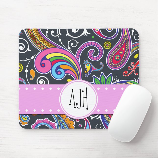 Colorful Paisley, Paisley Pattern, Boteh, Monogram Mouse Pad (With Mouse)