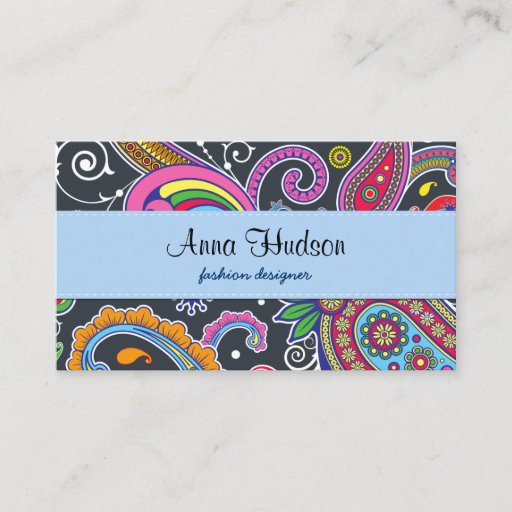 Customizable Colorful Persian Paisley Green, Pink, Blue, Yellow Business Card