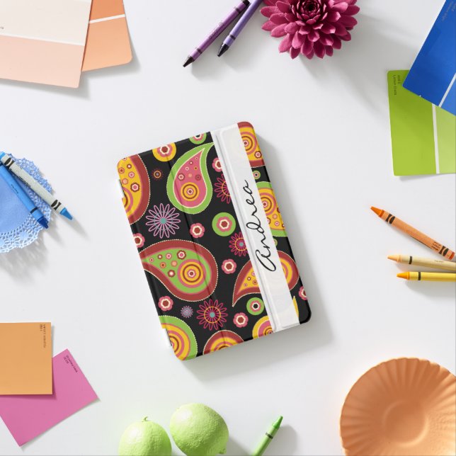 Colorful Paisley, Paisley Pattern, Your Name iPad Mini Cover (In Situ)