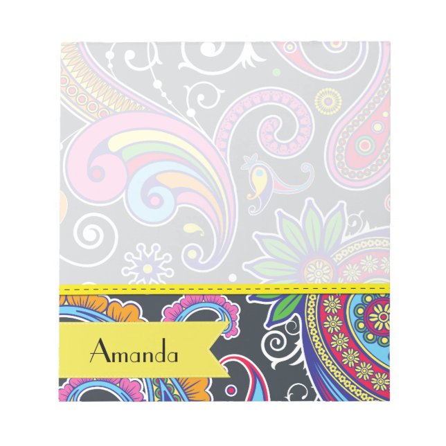Colorful Paisley, Paisley Pattern, Your Name Notepad (Front)