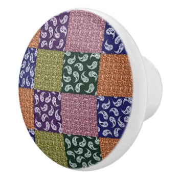 Colorful Paisley Patchwork Pattern Ceramic Knob by machomedesigns at Zazzle