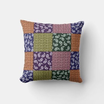 Colorful Paisley Patchwork Pattern Throw Pillow by machomedesigns at Zazzle