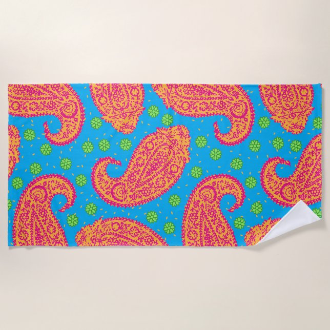 Colorful Paisley Pattern Beach Towel (Front)