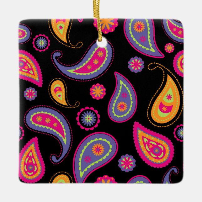 Colorful Paisley Pattern Ceramic Ornament (Front)
